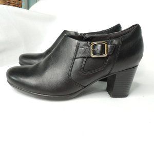 Clarks Black Leather Ankle Boot Brass Buck…